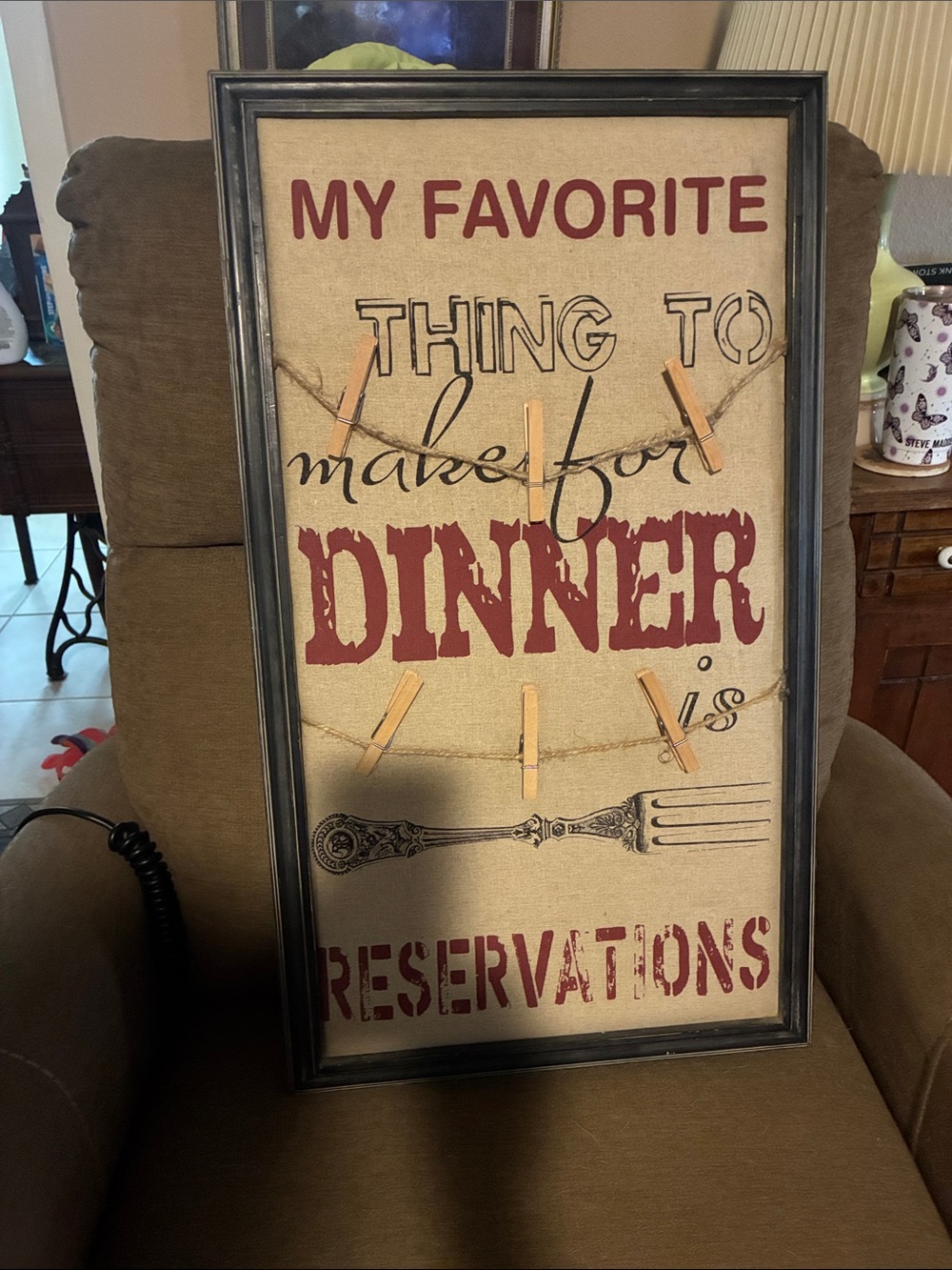 Farmhouse Dinner Reservations Wall Sign in Burgundy & Beige-Excellent Condition